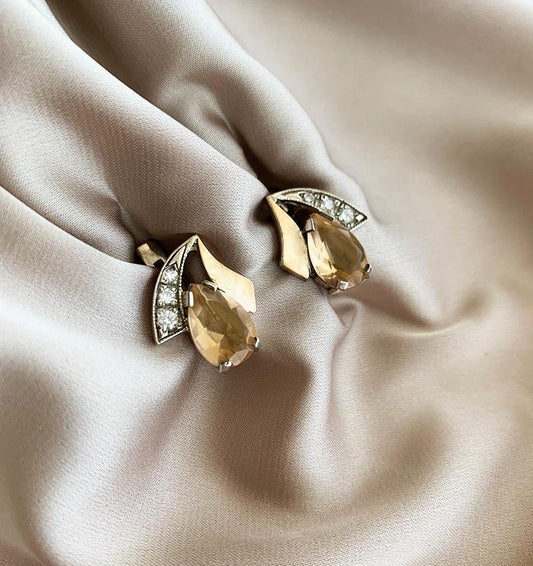 Silver earrings with gold inserts, zircon and onyx