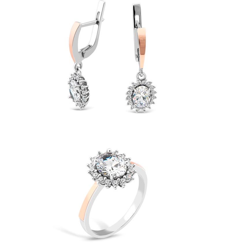 Set of silver with gold inserts and zircon