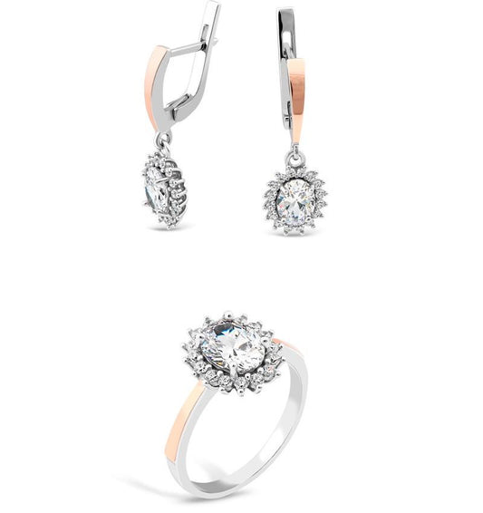 Set of silver with gold inserts and zircon