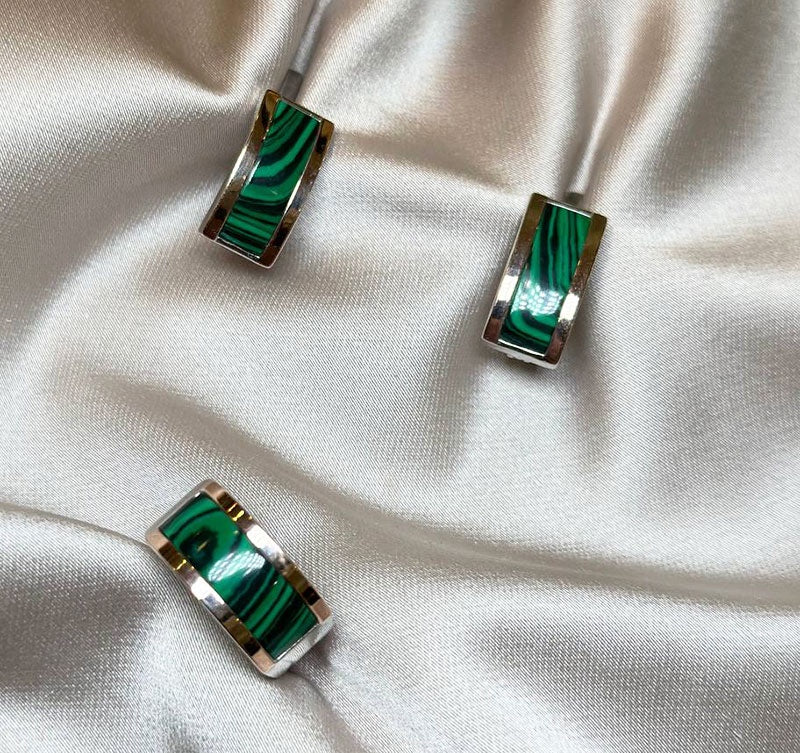 Сет из серебра с золотыми вставками с малахитом