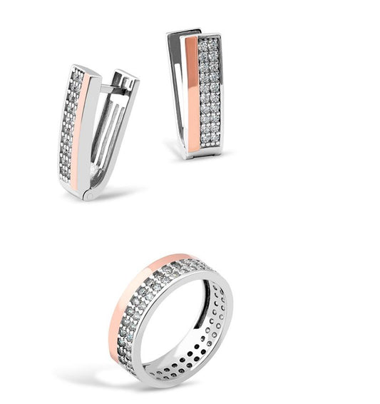 Set din argint cu inserții de aur și zirconiu