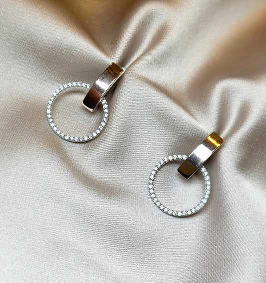 Cercei din argint cu inserții aurii și zirconiu