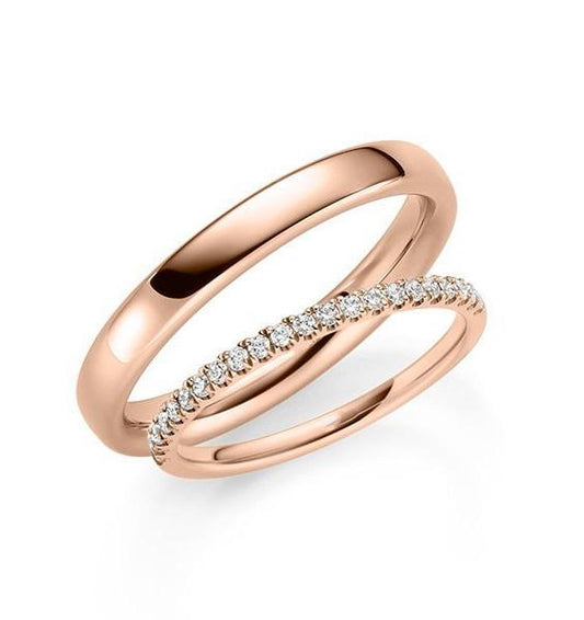 Wedding rings made of white, rose, and yellow gold with cubic zirconia