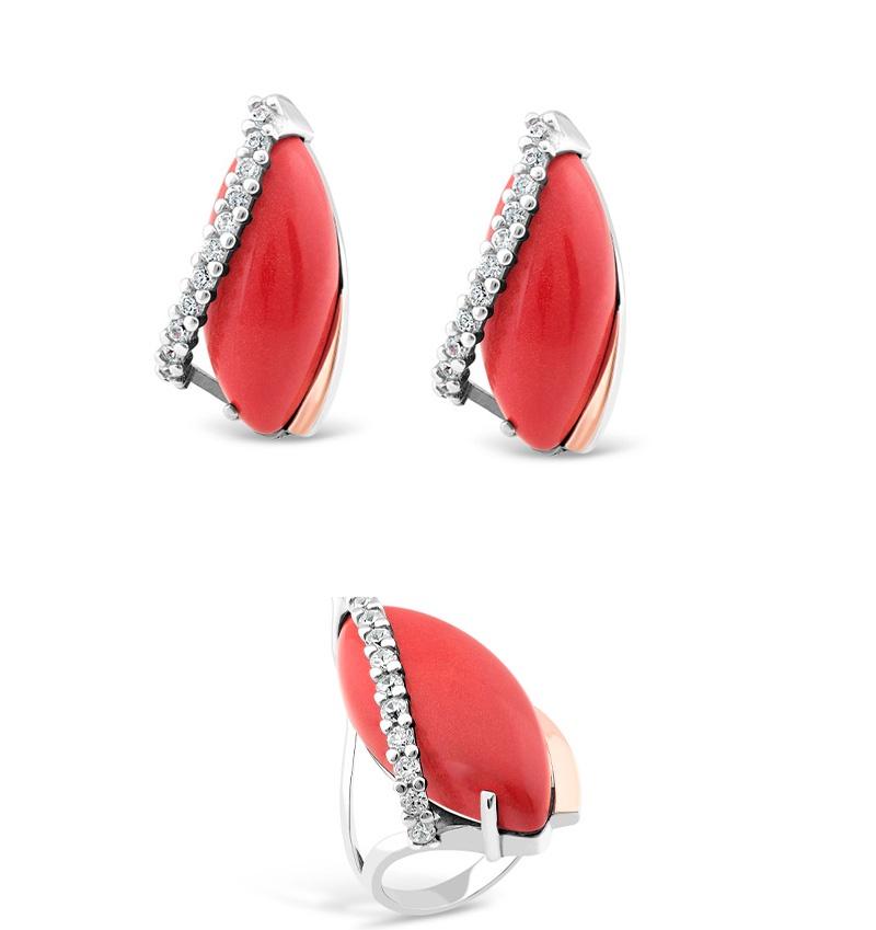 A set of silver with gold inserts, jasper and zircon