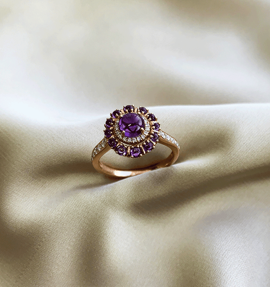 Rose Gold Ring with Amethyst and 0.23ct Diamond