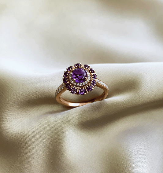 Rose gold ring with amethyst and 0.23ct diamond