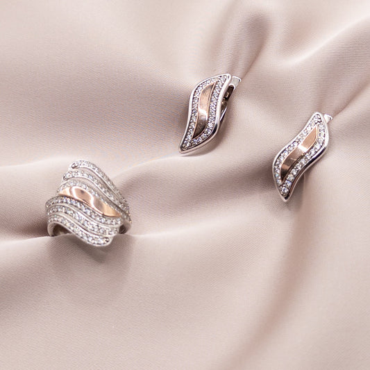 Silver and gold set with cubic zirconia