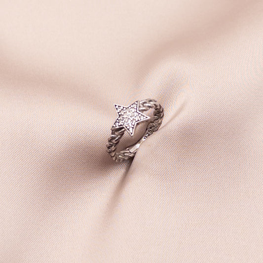 Silver ring with zircon