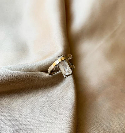 Inel din argint cu inserții de aur cu ulexit și zirconiu